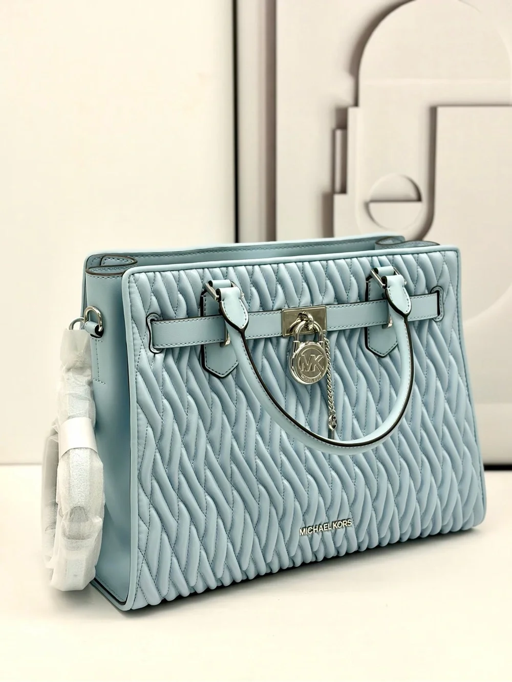 Michael Kors Hamilton Medium Satchel Crossbody Bag Pale Blue NWT